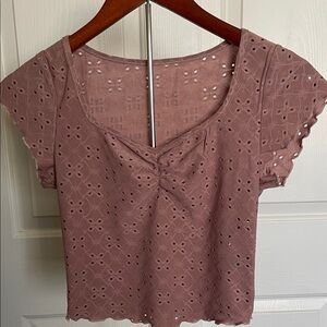SHEIN Mauve Eyelet Crop Top